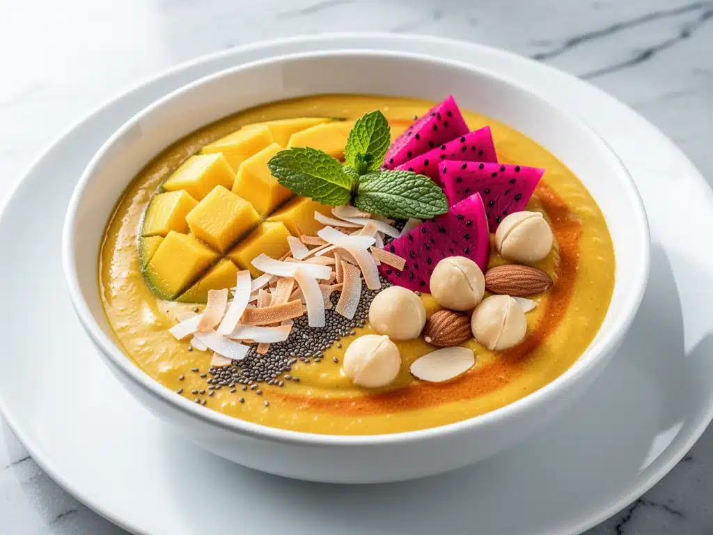 vegan mango turmeric smoothie bowl - featured image