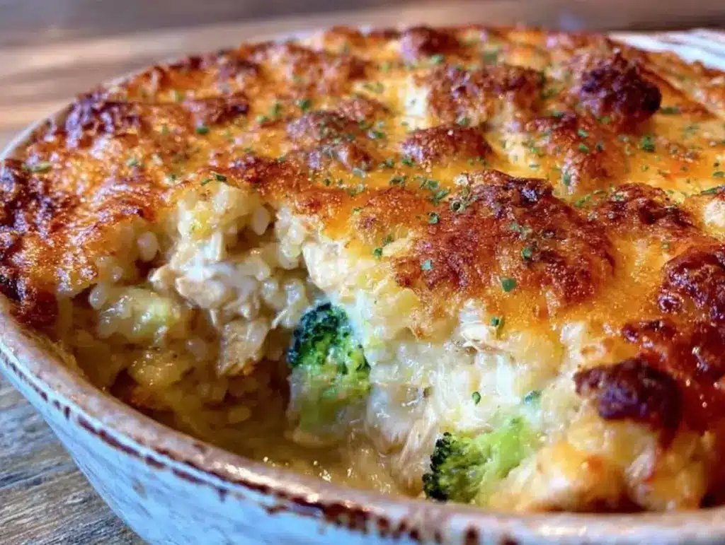 cheesy chicken broccoli rice casserole - featured image