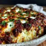 creamy million dollar baked spaghetti casserole - featured image