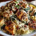 creamy spinach artichoke chicken skillet - featured image