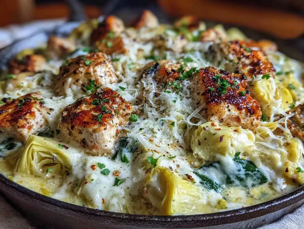 Creamy Spinach Artichoke Chicken Skillet: Easy Kid-Helper Recipe 4 creamy spinach artichoke chicken skillet preparation steps