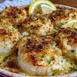 crispy garlic butter lemon scallops - featured image