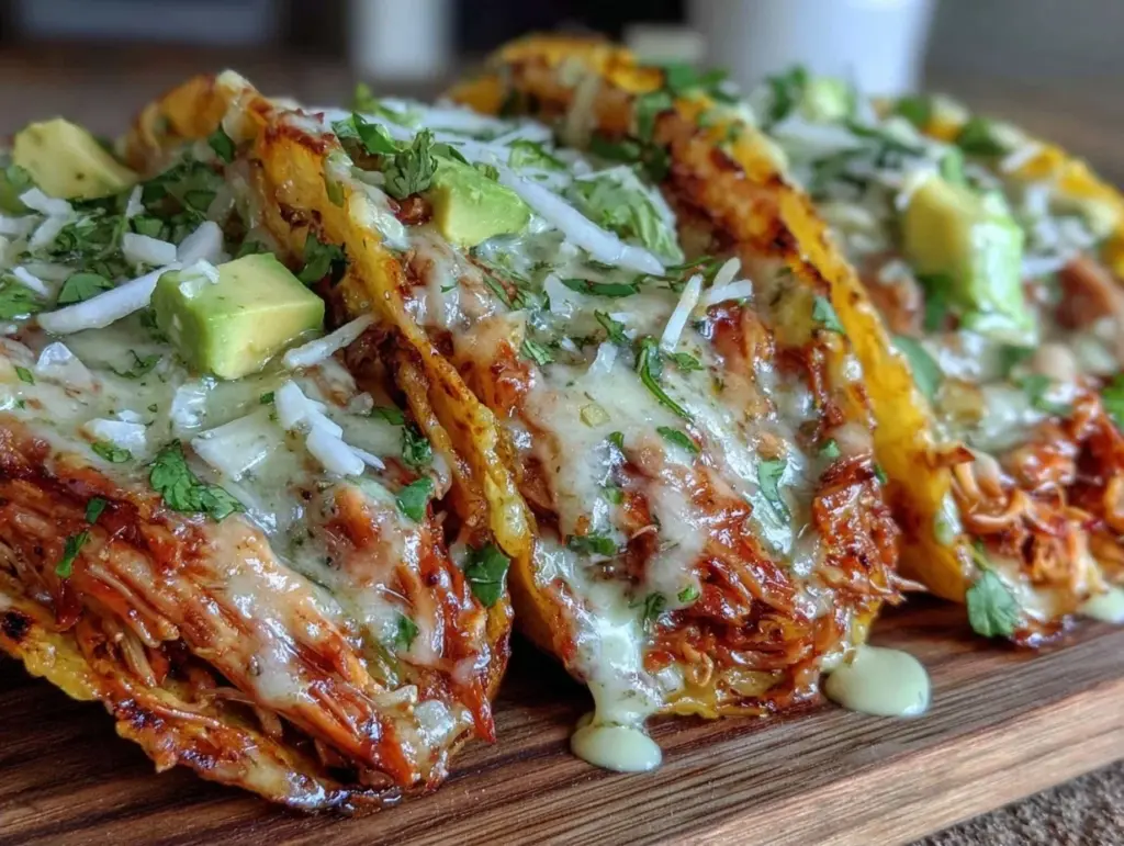 easy crockpot salsa verde chicken tacos - featured image
