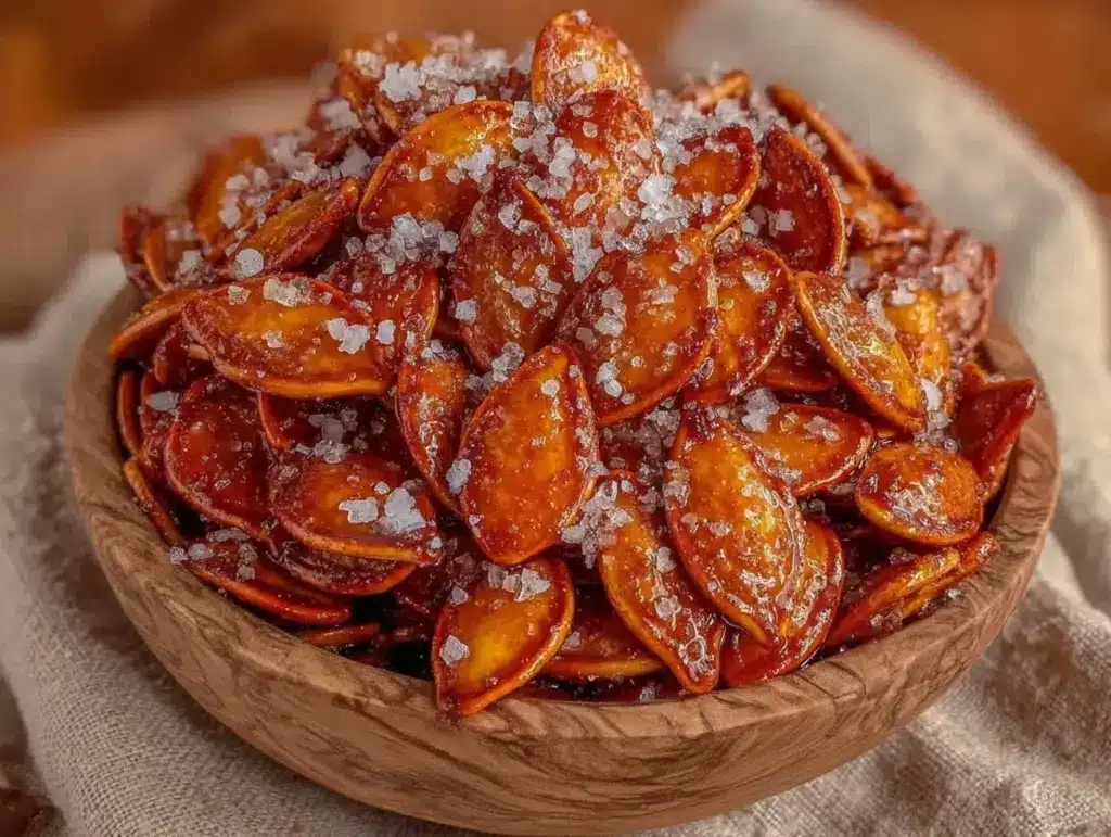 fall maple cinnamon roasted pumpkin seeds - featured image