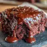 fudgy chocolate cake with warm frosting - featured image