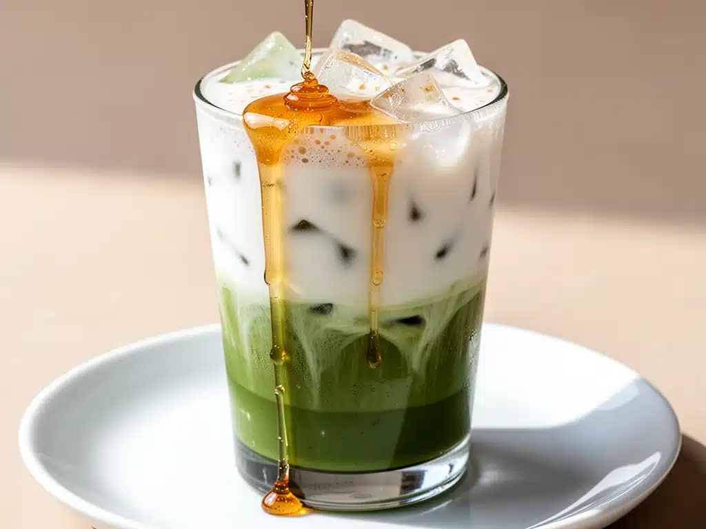 iced matcha latte with honey - featured image
