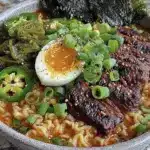 spicy ramen noodles with jammy eggs - featured image